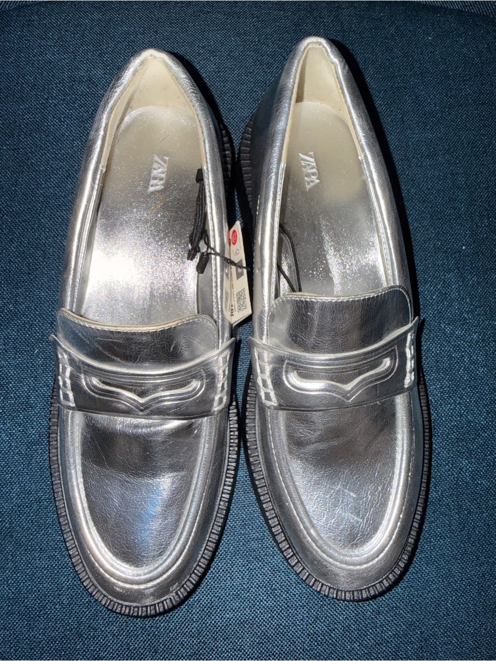 Zara Men’s Metallic Silver Penny Loafers